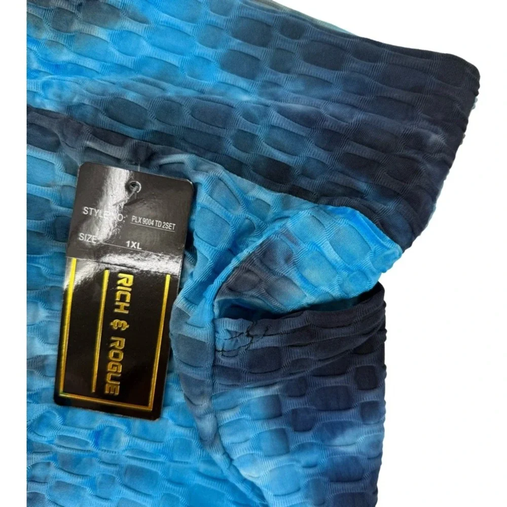 RICH & ROGUE NEW 1XL Tracksuit Lot Blue Black Tie Dye Honeycomb Textured Active